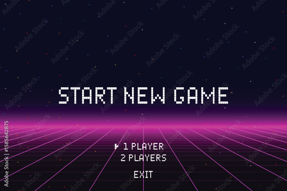 Poster start new game by selecting a player or exiting the game's main menu. modern trendy game background 