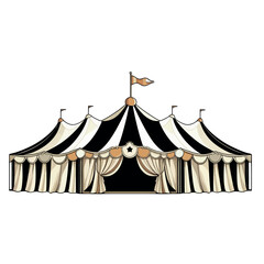A colorful red and white striped circus tent vector illustration isolated on white, perfect for carnival and entertainment events