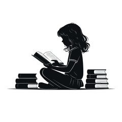 A girl student reads a book, studying in a college library