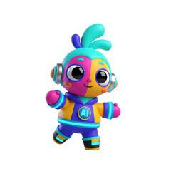 Whimsical AI Character Design with Vibrant Colors and Playful Aesthetics on Black
