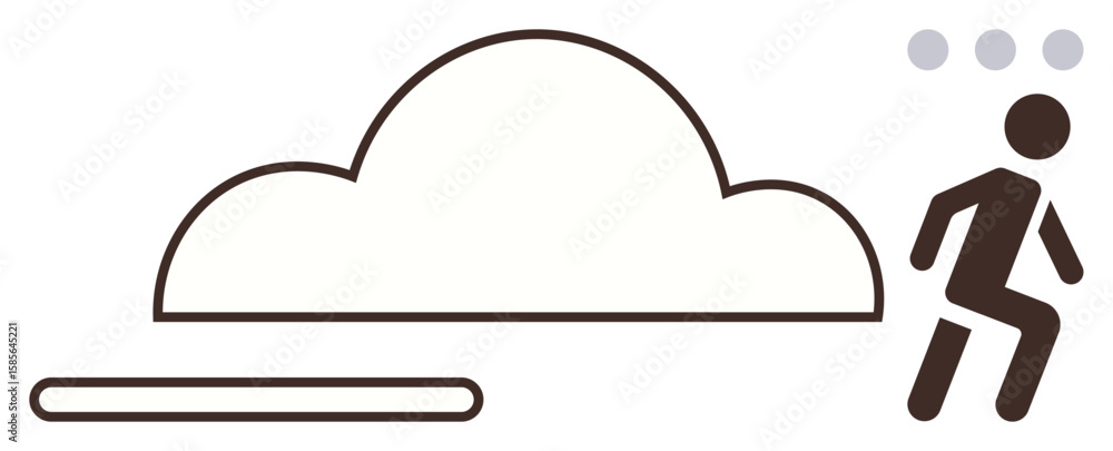 Poster person running towards a connected cloud with digital dots and platform. ideal for technology, cloud