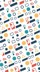 Abstract Geometric Shapes: A vibrant and modern pattern of geometric shapes, including squares, circles, triangles, and rectangles, create a visually dynamic and colorful design.