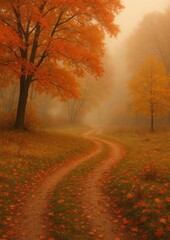 Obraz premium Misty autumn path with foliage