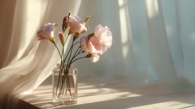 Soft pink lisianthus flowers swaying gently
