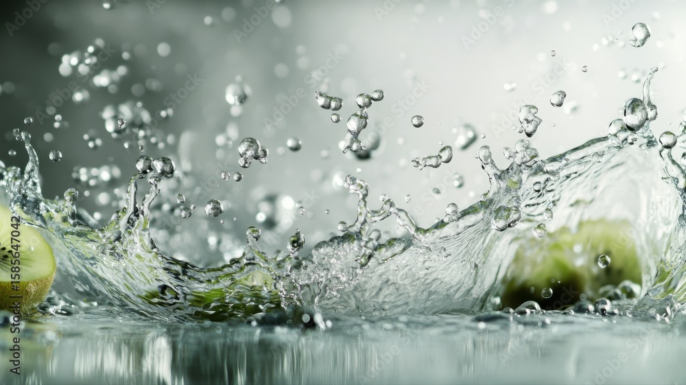Aufkleber refreshing kiwi fruit splashing into dynamic water kiwi fruit water dynamic refreshing slice splash