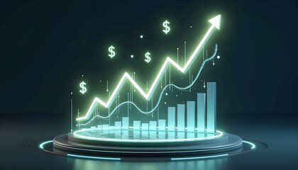Dynamic Financial Growth Chart with Ascending Graph and Dollar Symbols Displaying Profit Trends