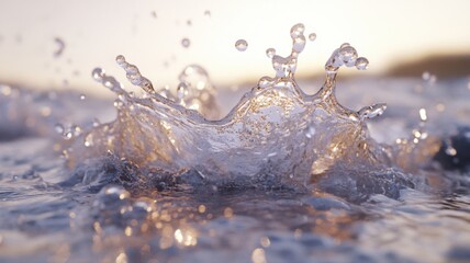 Abstract Water Splash Crown Against Sundown splash sundown abstract crown liquid drop droplet spray