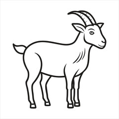 Stylized line art drawing of a goat standing on a white background isolated on white background