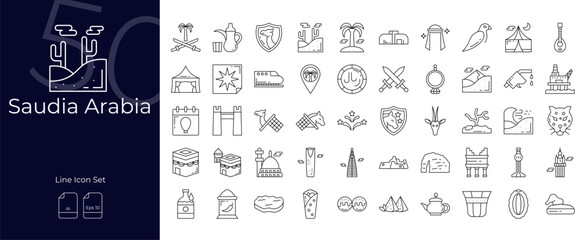 Saudia Arabia Line Editable Icons set. Vector illustration in modern thin line style of Saudia Arabia icons: arabian, arab, mecca, etc