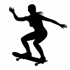 black silhouette of a young woman riding a skateboard