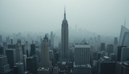 Tall skyscrapers in hazy city skyline buildings architecture