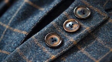 Closeup plaid fabric buttons