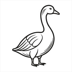 Stylized black and white illustration of a goose isolated on white background