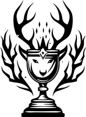 Black and White Trophy with Deer Head and Antlers Vector Illustration