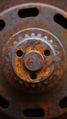 Rusty gear wheel industrial machinery old metal texture vintage equipment engineering design part aged