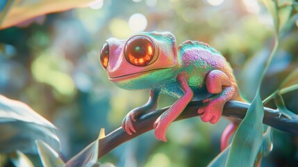 Colorful chameleon on branch