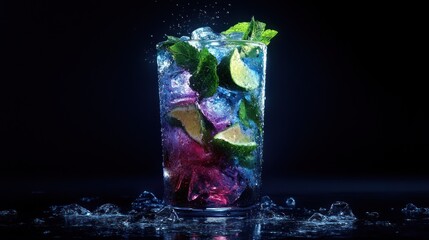 Colorful cocktail with fresh mint and lime