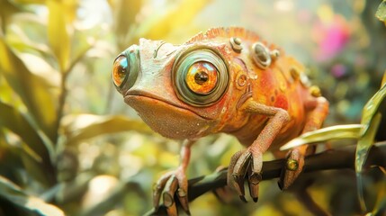 Colorful chameleon on branch