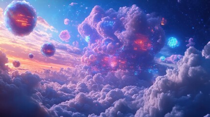 Colorful clouds and floating spheres