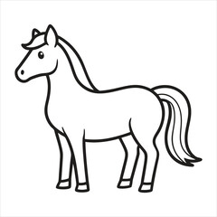 Simple outline drawing of a horse standing still isolated on white background