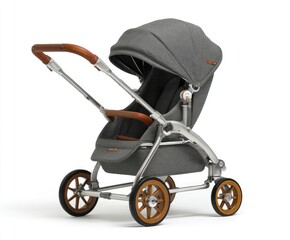 Gray stroller with tan accents, modern design