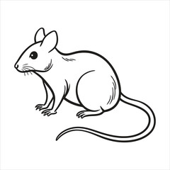 Simple outline drawing of a mouse sitting and looking to the side isolated on white background
