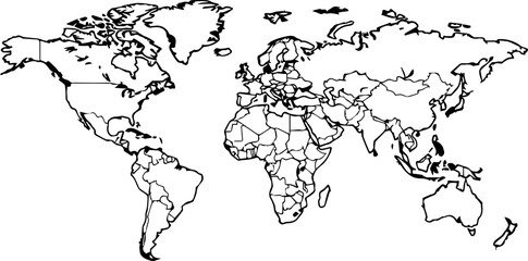 world map line icon vector – transparent background