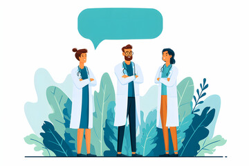 Medical Team Communication with Speech Bubbles – Vector Illustration