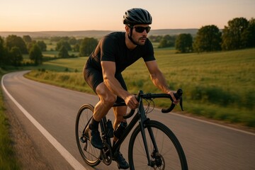 Obraz premium Cyclist enjoying scenic countryside ride.