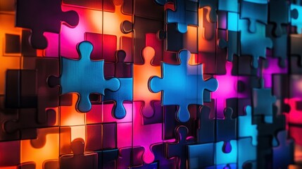 Colorful illuminated puzzle pieces
