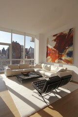 Modern luxury living room with stunning city view