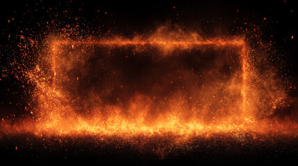 A vibrant orange hot fire frame border with dynamic flames surrounding an empty caption space in the middle. The fiery border creates a bold and intense visual effect, perfect for dramatic or energeti