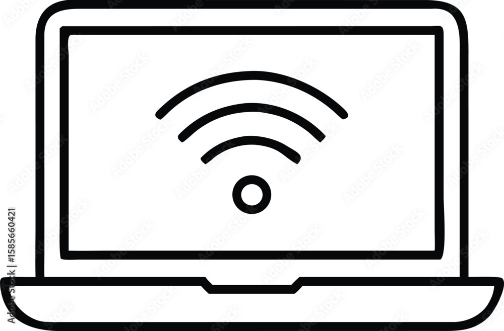 Poster laptop outline icon with wifi symbol for technology design projects and digital interfaces