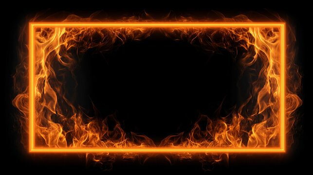 A vibrant orange hot fire frame border with dynamic flames surrounding an empty caption space in the middle. The fiery border creates a bold and intense visual effect, perfect for dramatic or energeti