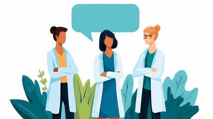 Medical Team Communication with Speech Bubbles – Vector Illustration