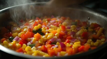 Colorful vegetable medley cooking