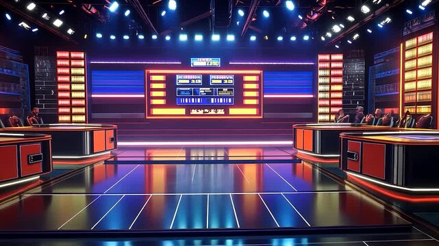 Neon-lit game show set