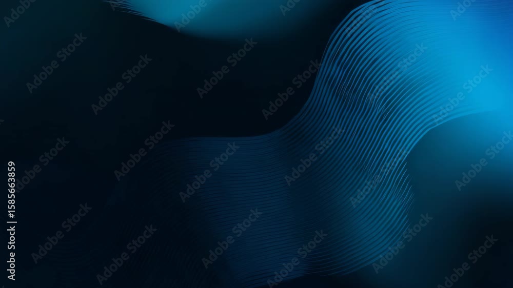 Poster abstract flowing blue waveforms with smooth glowing lines for digital design