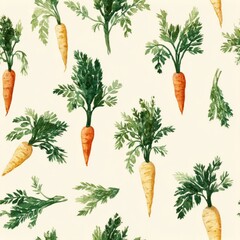 Earthy watercolor carrots and green tops, seamless garden vegetable pattern Vibrant Carrot Pattern for Fresh Garden Themed Decor