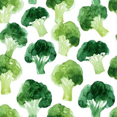 Whimsical watercolor broccoli florets, seamless healthy eating pattern Fresh Green Broccoli Pattern for Healthy Lifestyle Decor