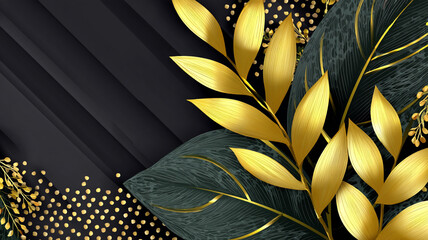 Elegant gold leaves and dots on a dark background for luxury design
