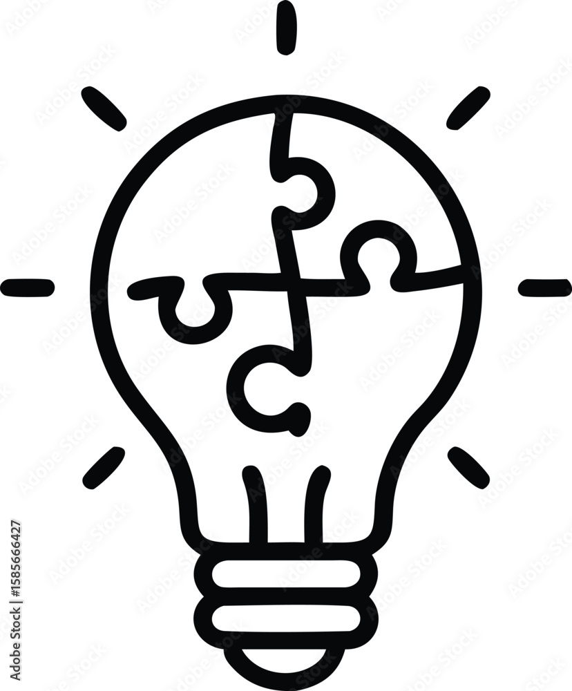 Aufkleber lightbulb with jigsaw pieces forming a puzzle, problem solving icon design