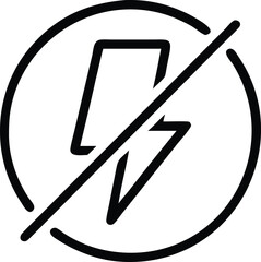 Lightning bolt in circle with line across for no energy concept
