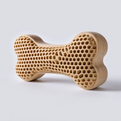 Light beige wooden dog bone shaped toy with a honeycomb pattern
