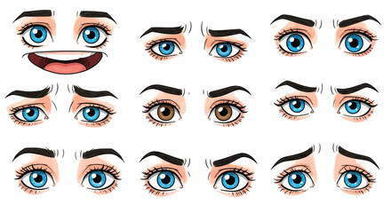 Collection of stylized eye illustrations with various expressions for emotional concepts