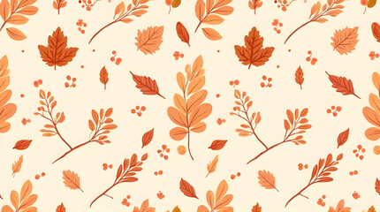 Autumn Leaves Pattern with Orange and Brown Foliage on Light Background