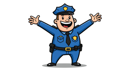Obraz premium Friendly police officer cartoon character with arms outstretched for greeting or welcome