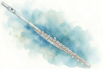 silver flute, western concert flute, water color, painting, drawing, art, instrument, flutist, orchestra, woodwind
