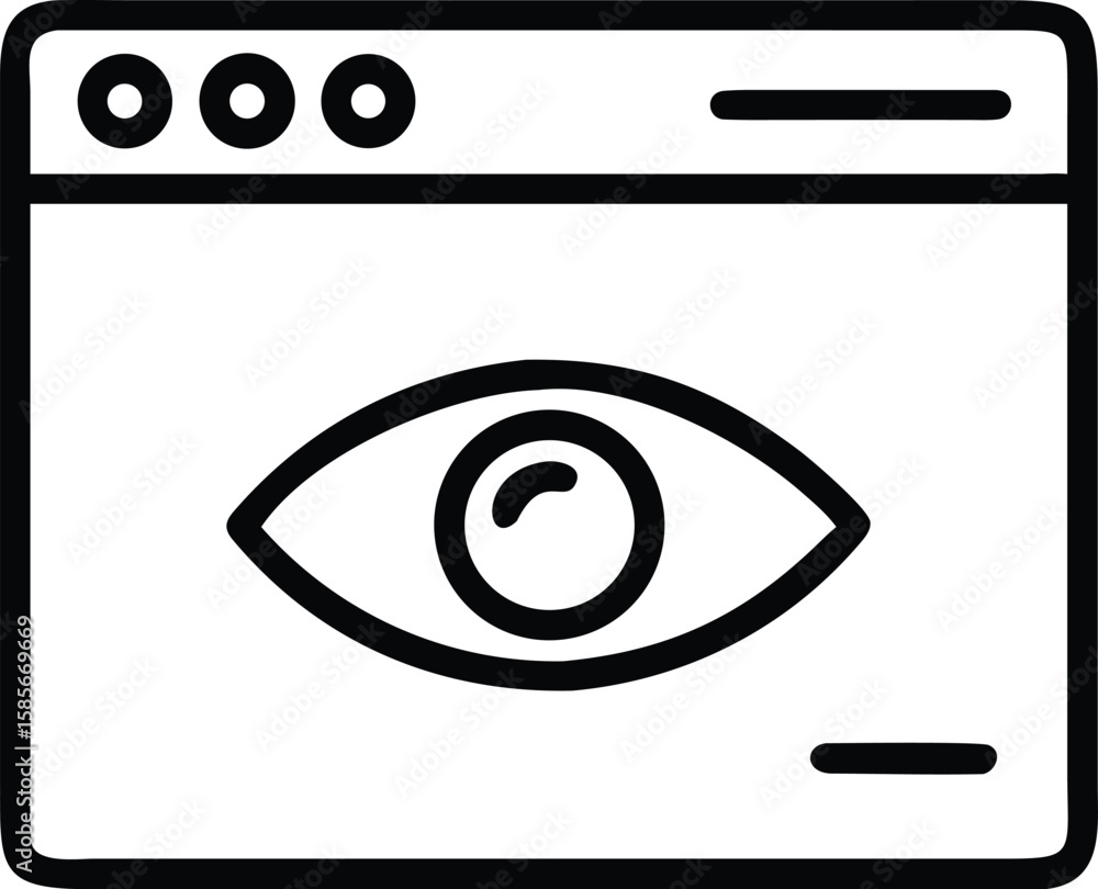 Poster line art browser window with eye icon for website security and surveillance