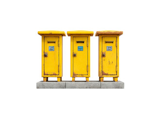 Three Yellow Utility boxes